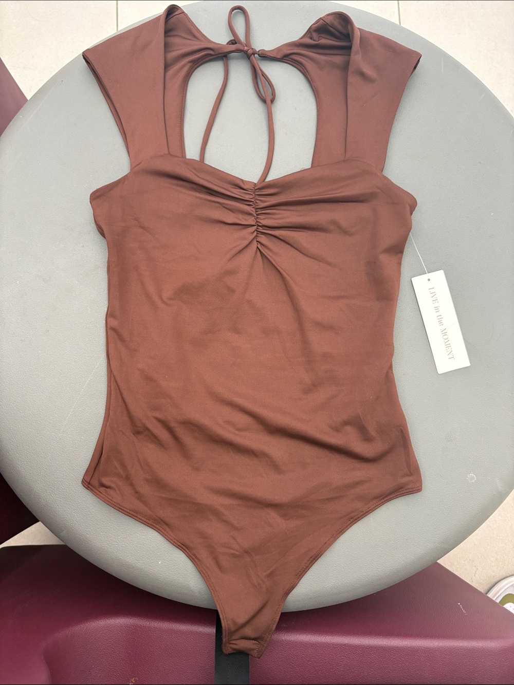 Brown One-Piece bodysuit with Tie Back double lined